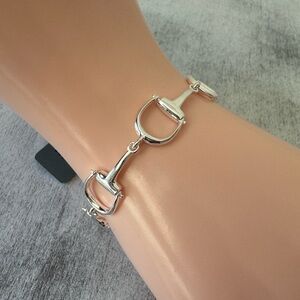 Mia Fiore Dyadema Silver Plated Bronze Horsebit Link Flat Chain Bracelet Italy